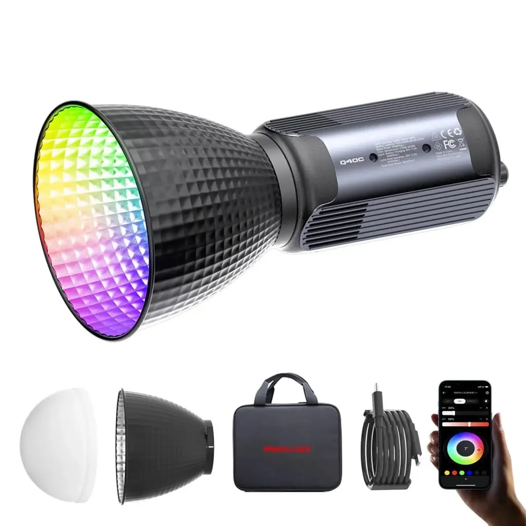 Ürün görseli: Photoolex Q40C 40W APP Kontrollü RGB Taşınabilir COB Video Işığı - LS-199PL