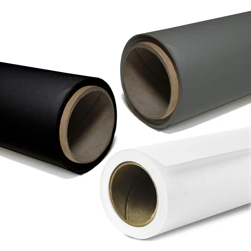 Ürün görseli: GDX Kağıt Sonsuz Stüdyo Fon Perde 3'lü Set (Beyaz+Siyah+Gri) 2.70x11 Metre
