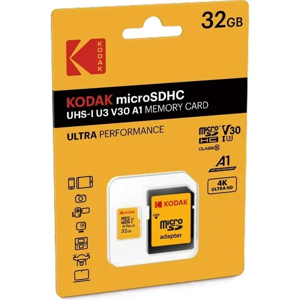 Ürün görseli: Kodak 32GB Micro Sd Uhs-I U3/V30/A1 Hafıza Kartı + Adaptör (Sarı)