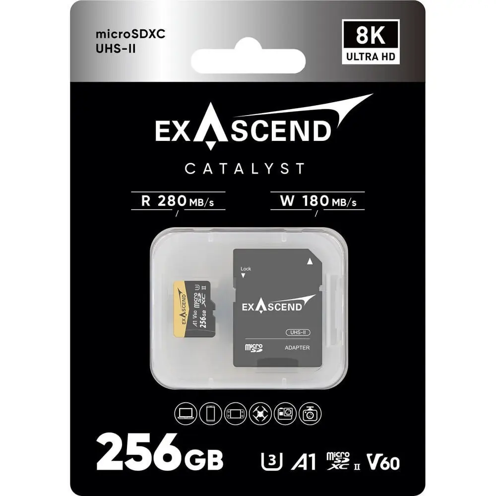 Exascend Catalyst microSD V60, A1 256GB, w/ adapter - 280MB/S Read -180MB/S Write