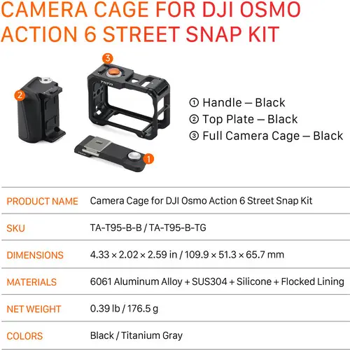 Tilta DJI Osmo Action 6 Kamera Kafesi ve Street Snap Aksesuar Kiti – Titanium Gray