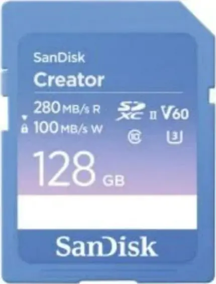 Ürün görseli: SanDisk Creator 128GB SDSDXEP-128G-GNCIS 280MB/s UHS-II SDXC 6K-4K UHD V60 Hafıza Kartı