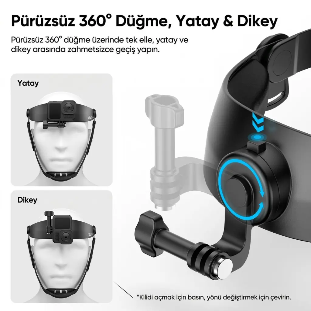 Ulanzi CM029 Ayarlanabilir Aksiyon Kamera ve Telefon Head Mount POV Çekim Sistemi - C098A
