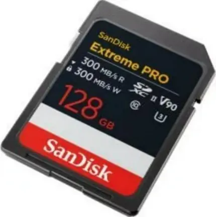Ürün görseli: SanDisk Extreme Pro 128GB 300/300MB/s SDXC V90 UHS-II U3 8K/4K UHD Hafıza Kartı SDSDXDM-128G-GN4IN