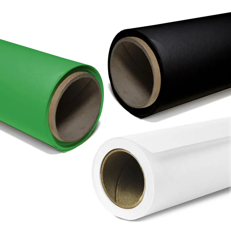 Ürün görseli: GDX Kağıt Sonsuz Stüdyo Fon Perde 3'lü Set (Beyaz+Yeşil+Siyah) 2.70x11 Metre