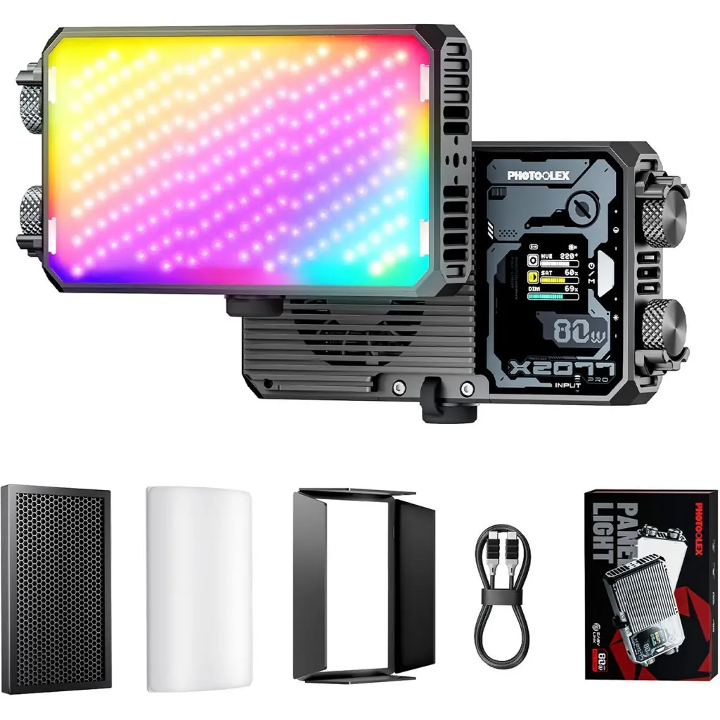 Ürün görseli: Photoolex X2077 Pro 80W RGB Profesyonel Video Fotoğraf LED Panel Işık - LS-123